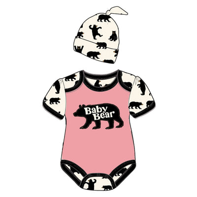 Little Blue House - Pink Baby Bear Baby Bodysuit with Hat