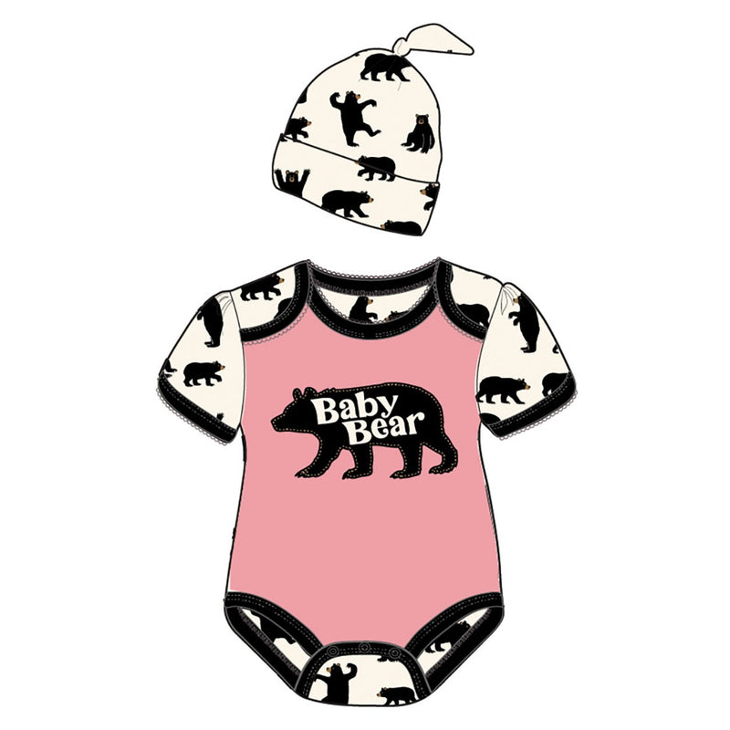 Little Blue House - Pink Baby Bear Baby Bodysuit with Hat