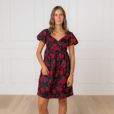 Hope & Henry - Womens Puff Sleeve Crossover Dress