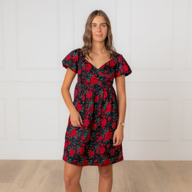 Hope & Henry - Womens Puff Sleeve Crossover Dress