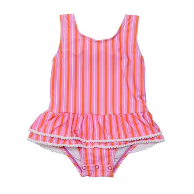 Snapper Rock - Girls Stripy Sunset Sustainable Skirt Swimsuit
