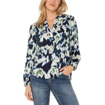 Liverpool Los Angeles - Womens Long Slv Button Front Shirred Woven Blouse