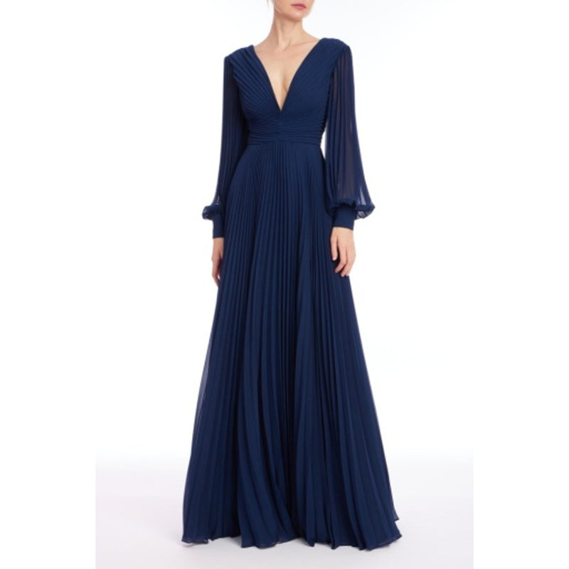 Badgley Mischka - Womens Long Sleeve Pleated V-Nk