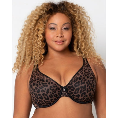 Ariela - Womens Sheer Mesh Plunge T-Shirt Bra - Designer Leopard