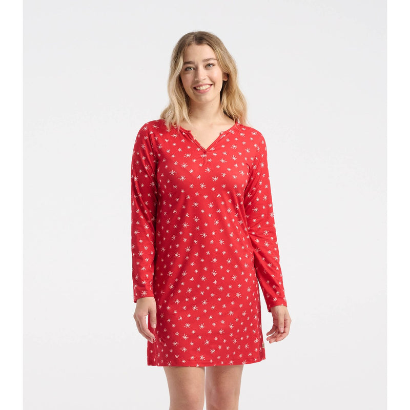 Little Blue House - Unisex Red Snowflakes Long Sleeve Night Dress in a Bag