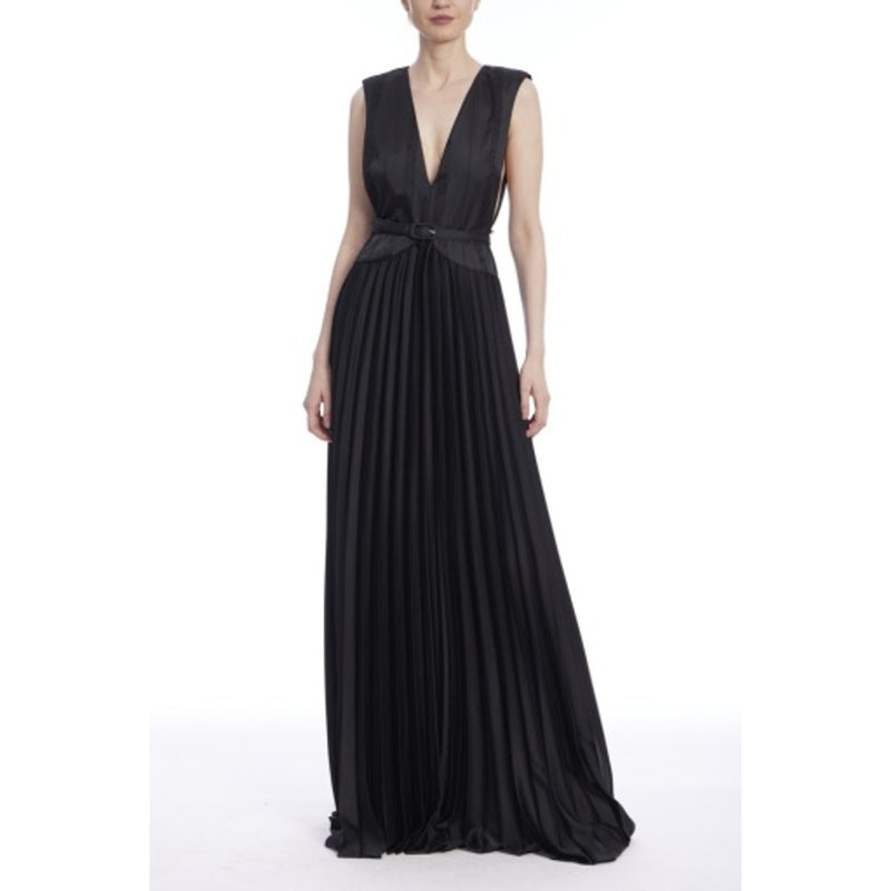 Badgley Mischka - Womens Deep V Pleated Gown