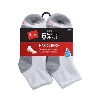 Hanes - Mens Double Tough Men's Ankle Socks Max Cushion 6-Pairs