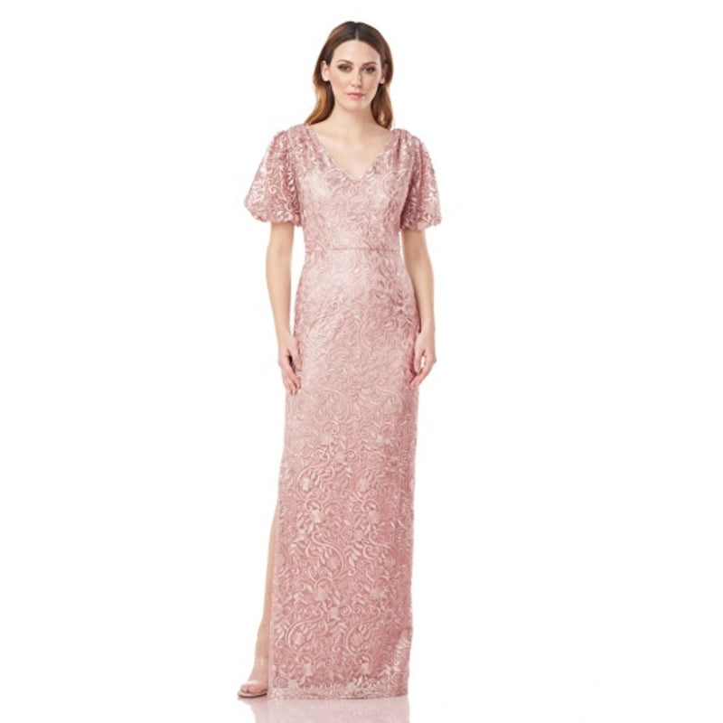 JS Collections - Womens River Puff Sleeve Column Gown