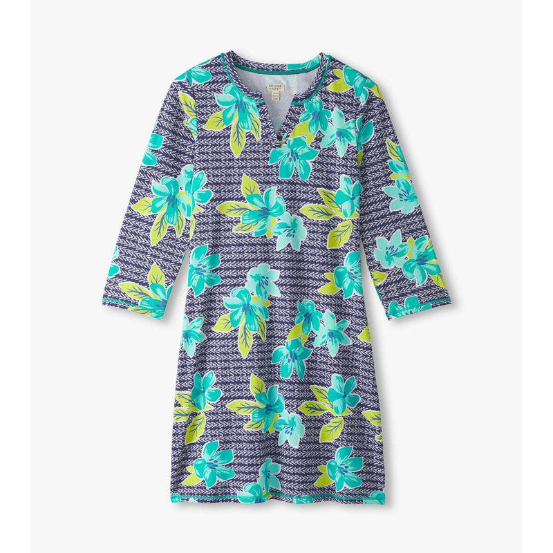 Little Blue House - Unisex Notch Neck Dress Bold Floral