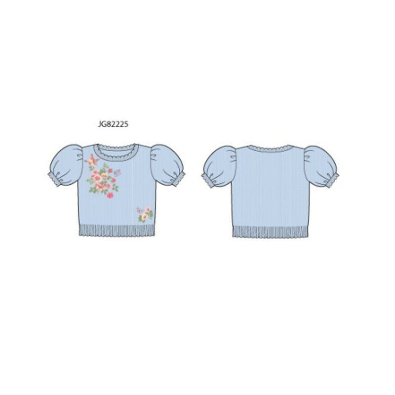 Janie and Jack - Girls S Blu Emb Flrl Short Sleeve Swtr Top Sp1