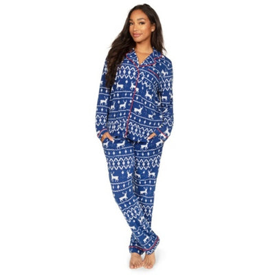 Tipsy Elves - Womens Blue Reindeer Pajama Set
