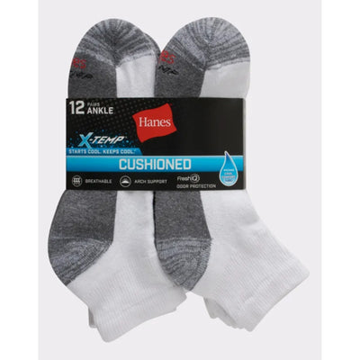 Hanes - Mens X-Temp Cushioned Big and Tall Ankle Socks 12-Pairs