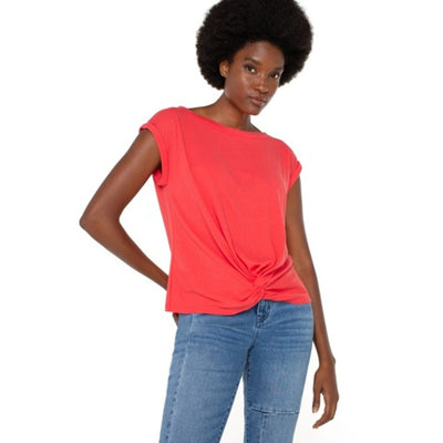 Liverpool Los Angeles - Womens Short Slv Boat Neck Knot Front Knit Top