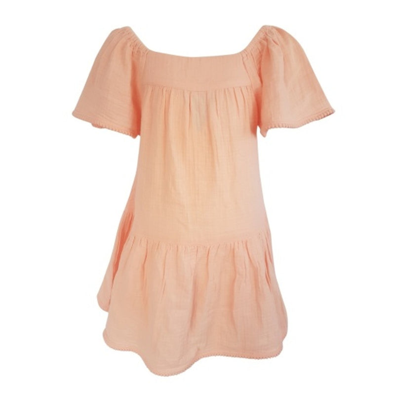 Snapper Rock - Girls Peach Flutter Sleeve Beach Dress