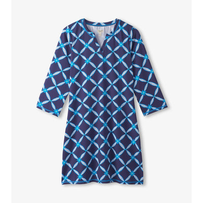 Little Blue House - Unisex Notch Neck Dress Diamond Ikat
