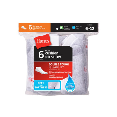Hanes - Mens Cushion No Show Socks 6-Pairs