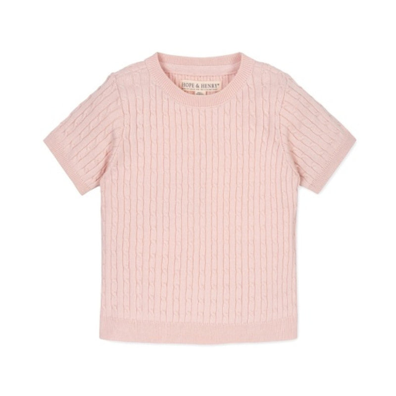 Hope & Henry - Girls Organic Short Sleeve Cable Sweater
