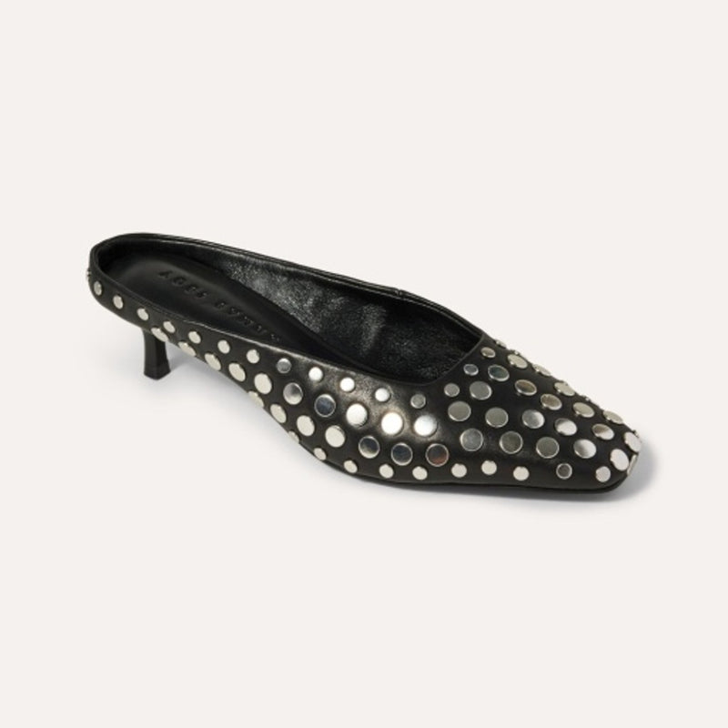 Yosi Samra - Womens Tribeca Heel in Black with Silver Studs Nappa Leather