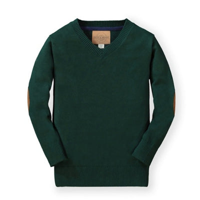 Hope & Henry - Boys Organic V-Neck Sweater with Elbow Patches
