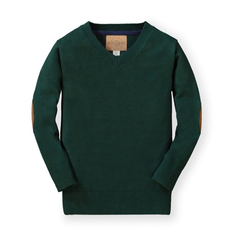 Hope & Henry - Boys Organic V-Neck Sweater with Elbow Patches