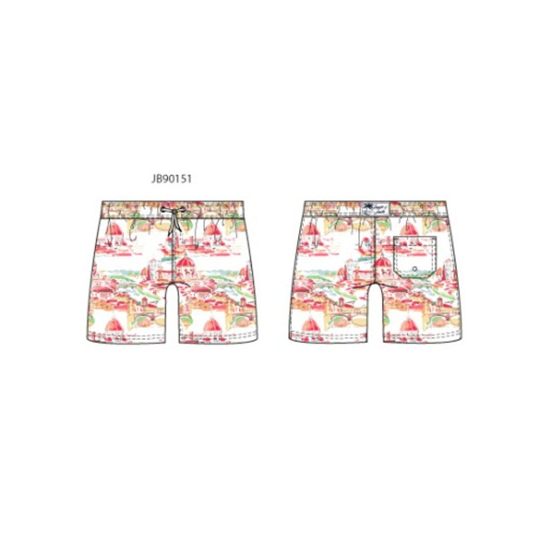 Janie and Jack - Boys with White Coastal Landscape Swim Trunk Sm0