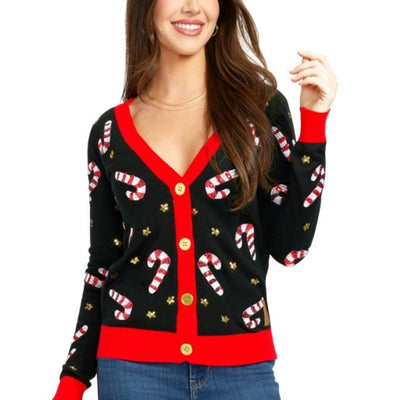Tipsy Elves - Womens Sequin Candy Cane Cardigan