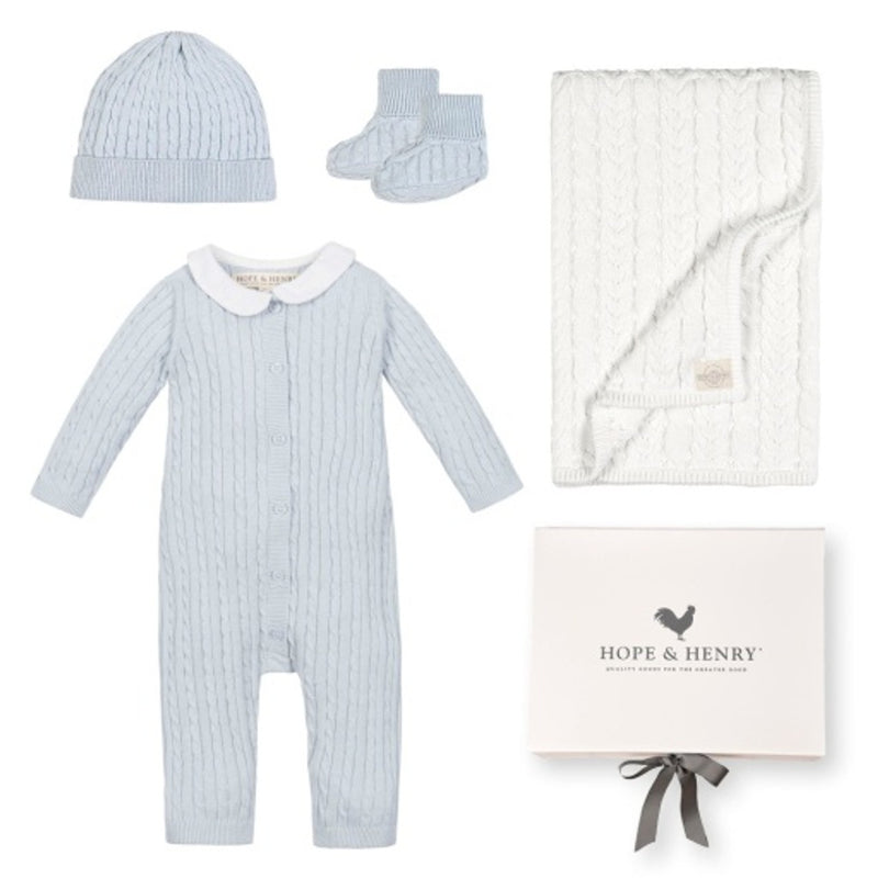 Hope & Henry - Baby Organic Peter Pan Collar Romper 4-Piece Boxed Gift Set