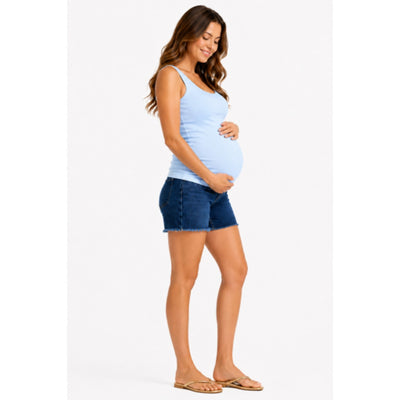 1822 Denim - Womens Maternity 5" Dad Short with Fray Hem & Bellyband