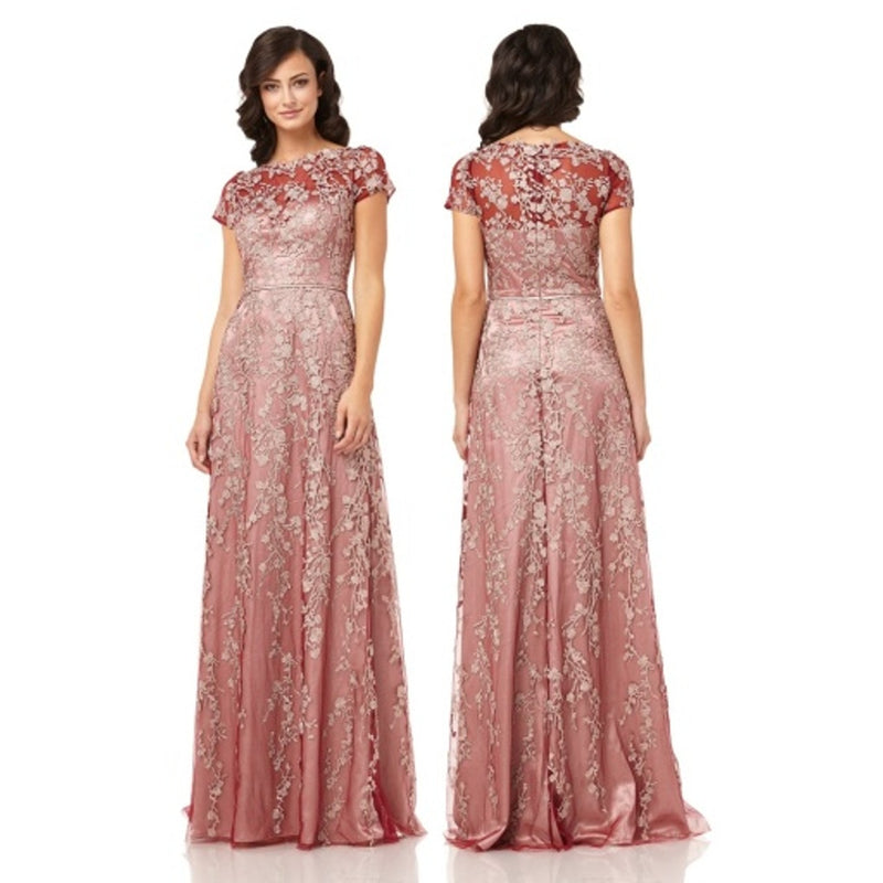JS Collections - Womens Scalloped Vine Embroidery Aline Gown with Scalloped Neckline a