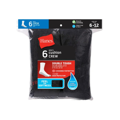 Hanes - Mens Double Tough Men's Cushion Crew Socks Shoe Sizes 6-12 6-Pairs