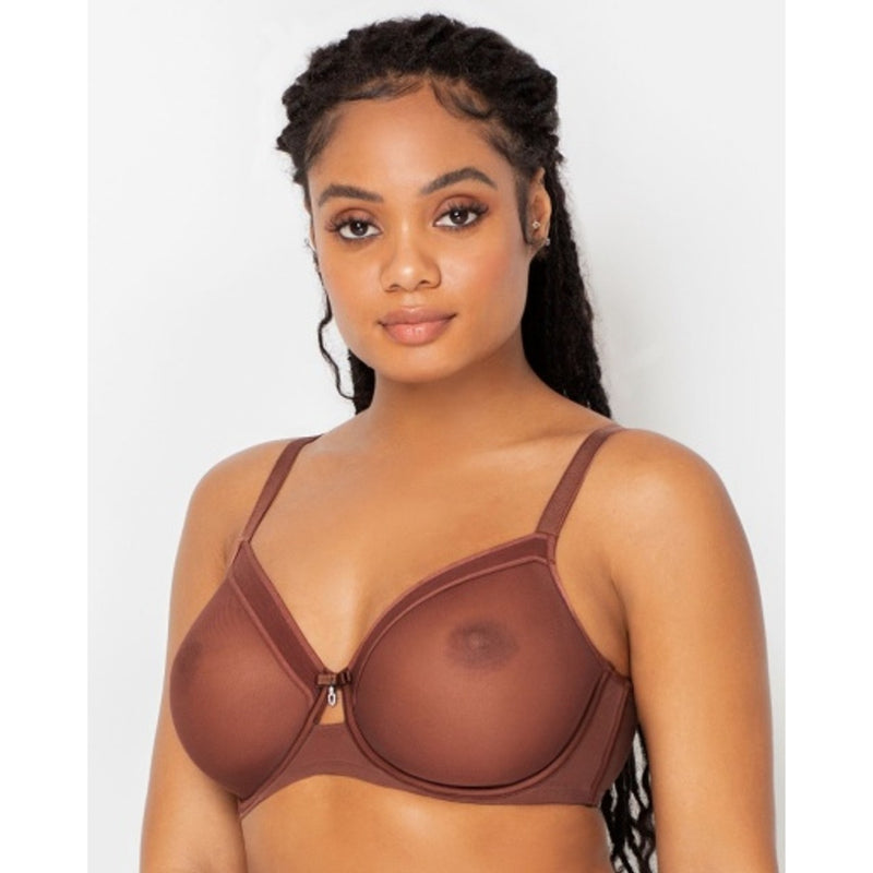 Ariela - Womens Sheer Mesh Full Coverage Unlined Underwire Bra - Chocolate Nude