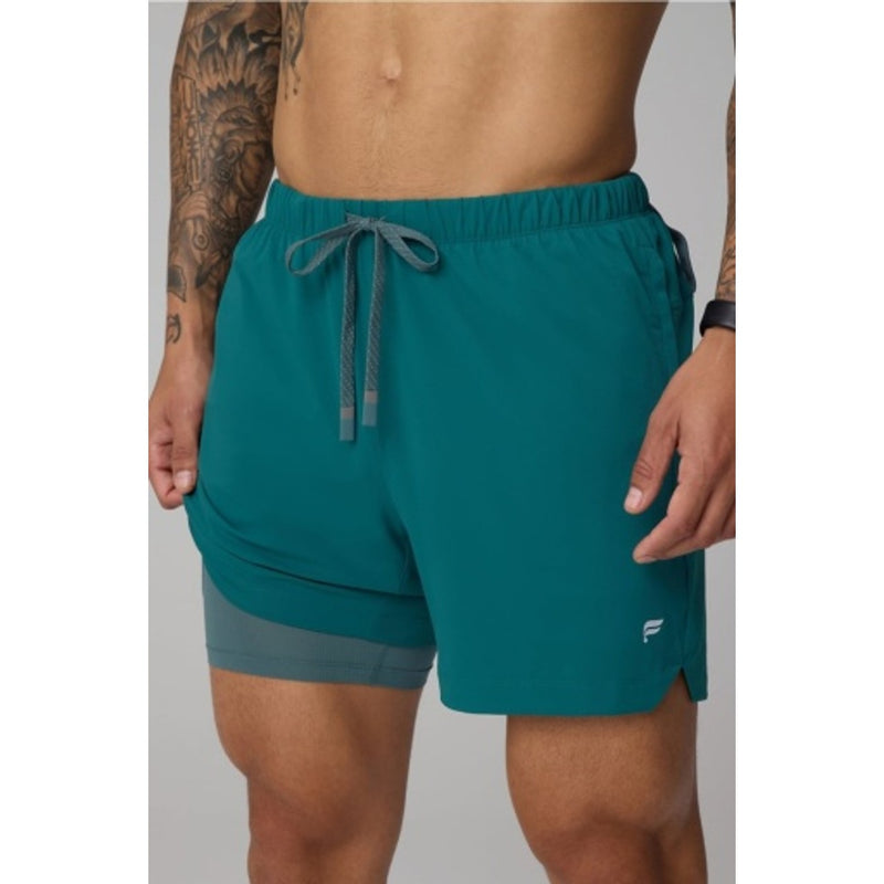 Fabletics - Mens the 5" One Short (Lined) - Green Abyss / Storm Slate