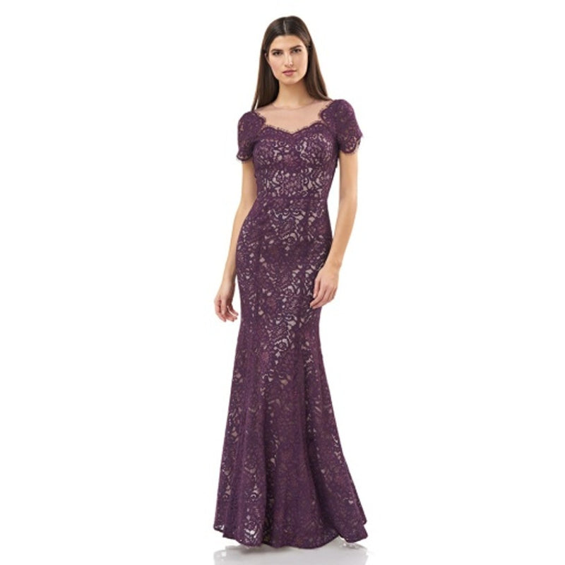 JS Collections - Womens Mermaid Gown with Illusion Neck
