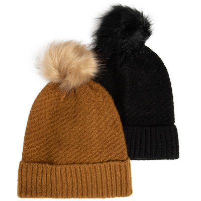 San Diego Hat Company - Cuffed Knit with Faux Fur Pom Beanie 2