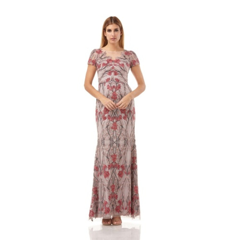 JS Collections - Womens Deep V Embroidered Gown