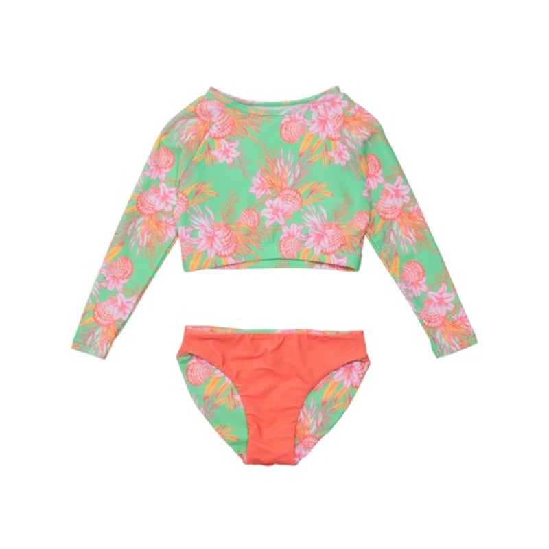 Snapper Rock - Girls Coastal Shells Sustainable Crop Long Sleeve Rash Top Set