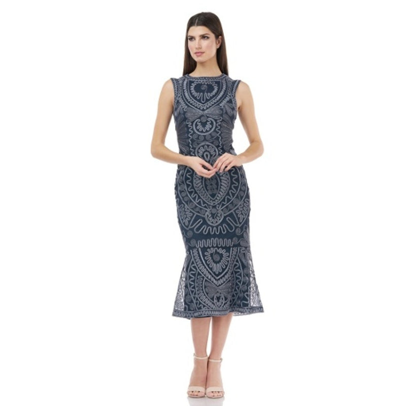 JS Collections - Womens Metallic Soutache Midi Dress