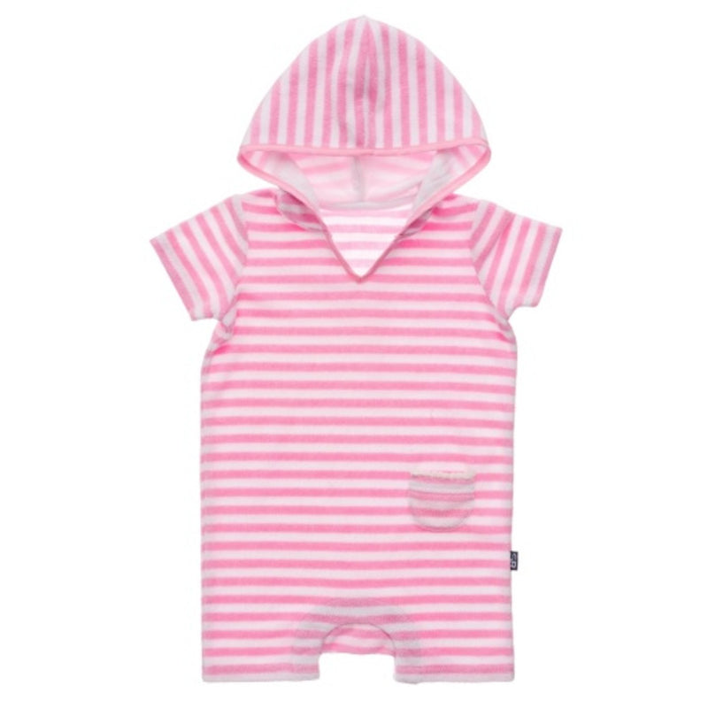Snapper Rock - Baby Pink & White Stripe Towelling Onesie