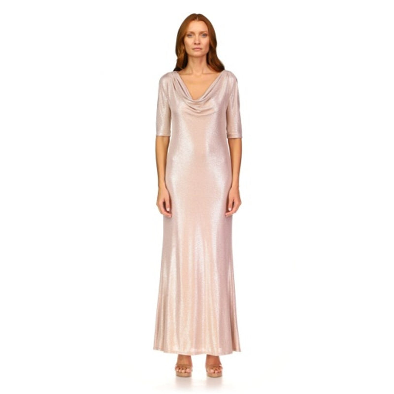 JS Collections - Womens Cowl Neck Metallic Gown