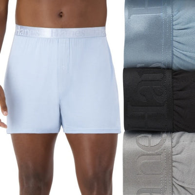 Hanes - Mens Originals Ultimate Men's Supersoft Knit Boxer Underwear Aqua/Grey/Black 3-Pack