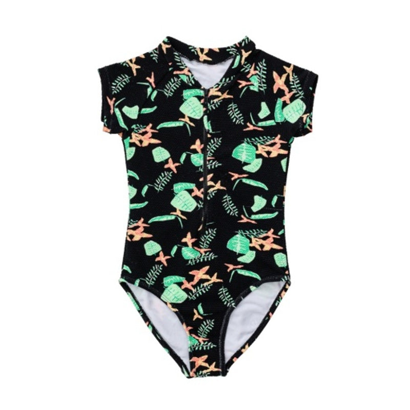 Snapper Rock - Girls Neon Rainforest Short Sleeve Surf Suit