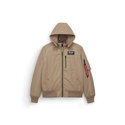Alpha Industries - Mens Faux Leather Hooded Rib Flight Jacket
