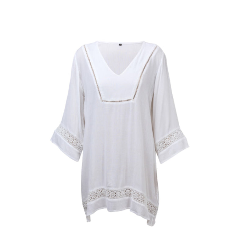 Snapper Rock - Womens Ladies White Fluted Kaftan