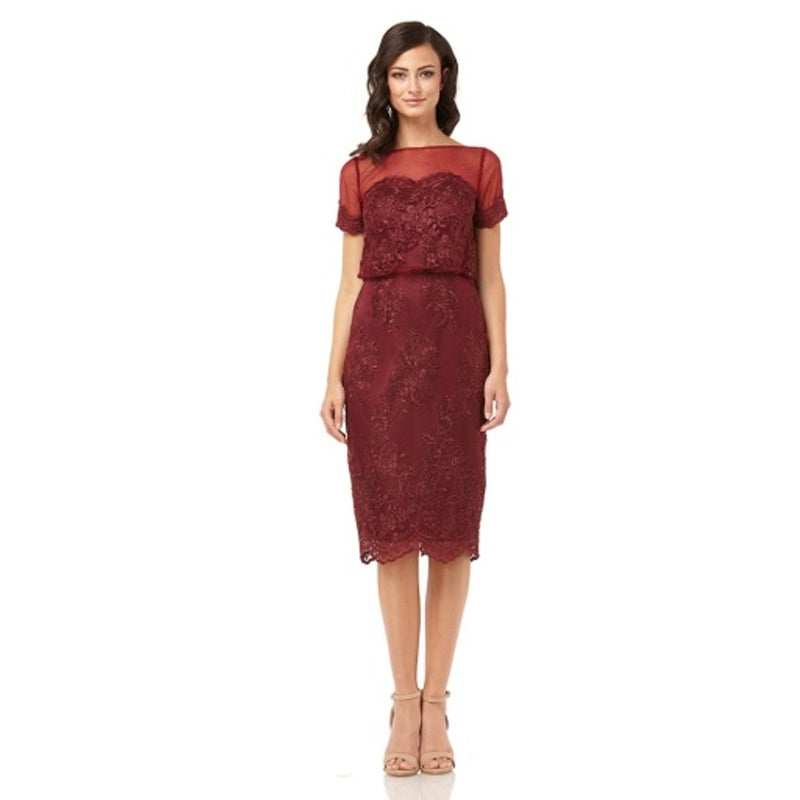 JS Collections - Womens Scalloped Blouson Midi Dress