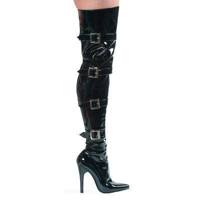 Ellie Shoes - 5" Heel Stretch Thigh Boot W/Buckles & Innerzipper