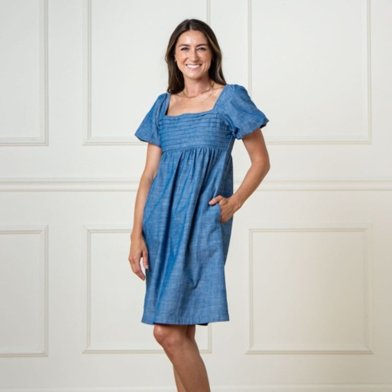 Hope & Henry - Womens Organic Ruched Chambray Dress