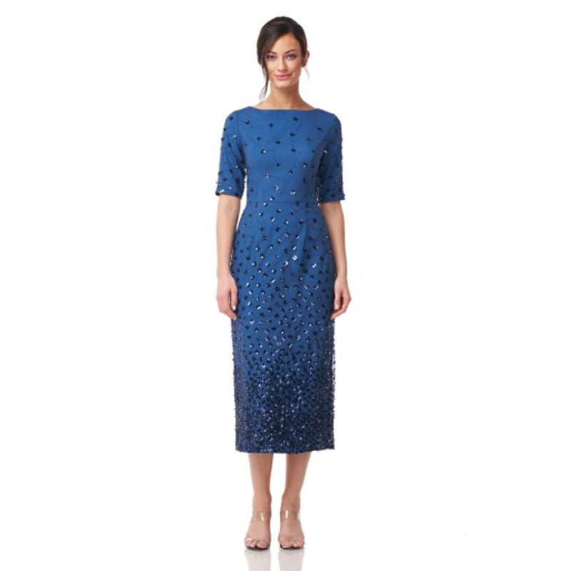 JS Collections - Womens Whitney Jewel Neck Midi Dress