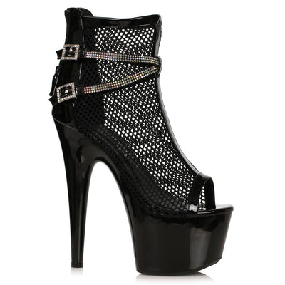Ellie Shoes - 7" Fishnet Bootie with Rhinestone Straps