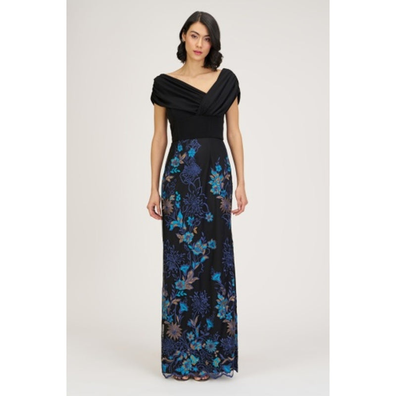 JS Collections - Womens Leia Mixed Media Column Gown