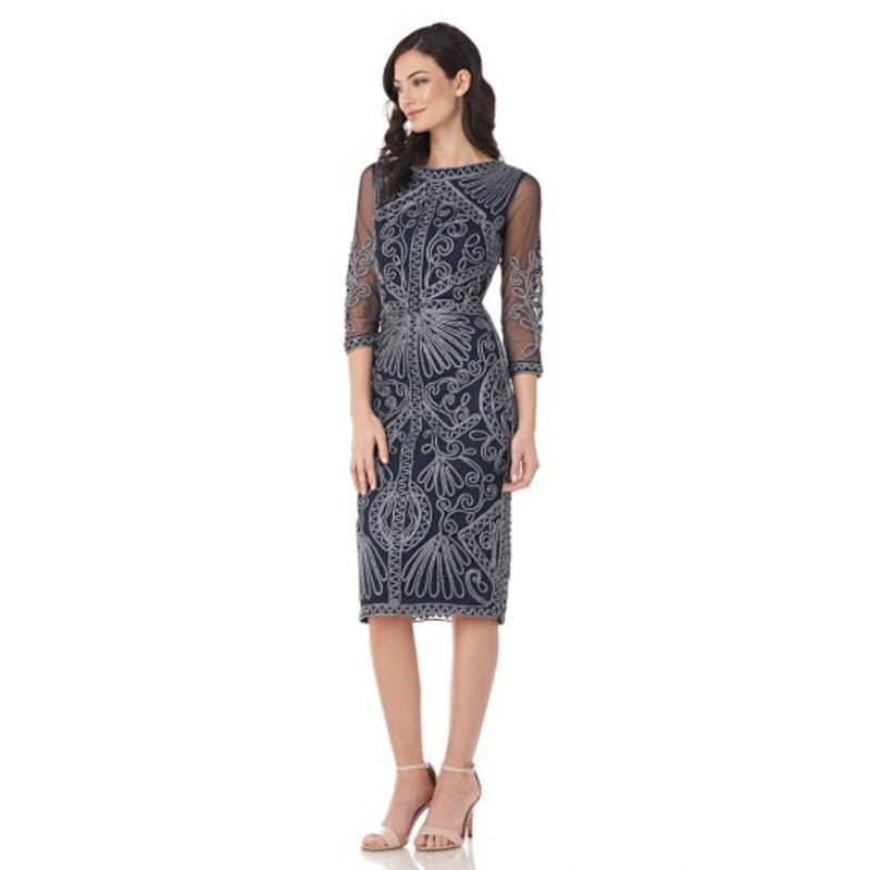 JS Collections - Womens Metallic Soutache Dress